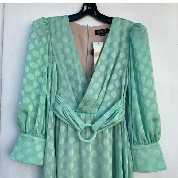 PATBO Satin Dot Printed Green Maxi Dress - Picture 3 of 4